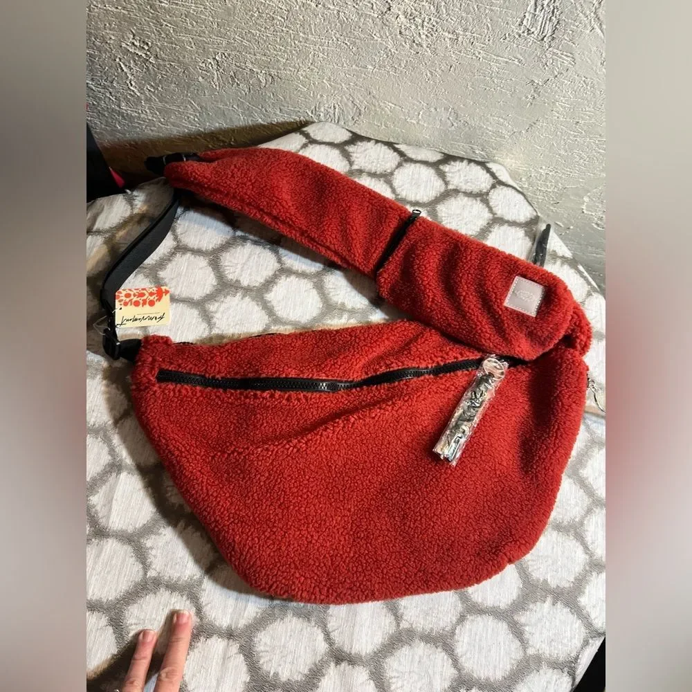 Free People Movement NWT Cabin Red Fuzzy Teddy Crossbody Bag